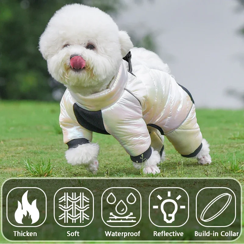 Chaqueta de invierno para perros, ropa impermeable para perros pequeños, mono para cachorros con cuello incorporado, abrigo reflectante para mascotas, Bulldog Francés - imagen 4