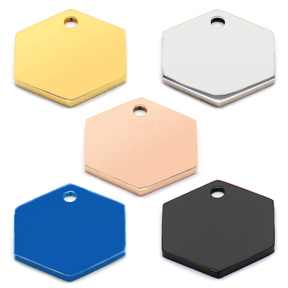 Etiquetas de nombre hexagonales de 20 piezas, placa de identificación de acero inoxidable para perro, colgante, esmalte de espejo, collar para personas, venta al por mayor - imagen 2