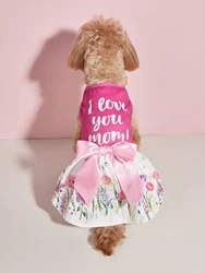 Vestido floral con lazo rosa para perros y gatos