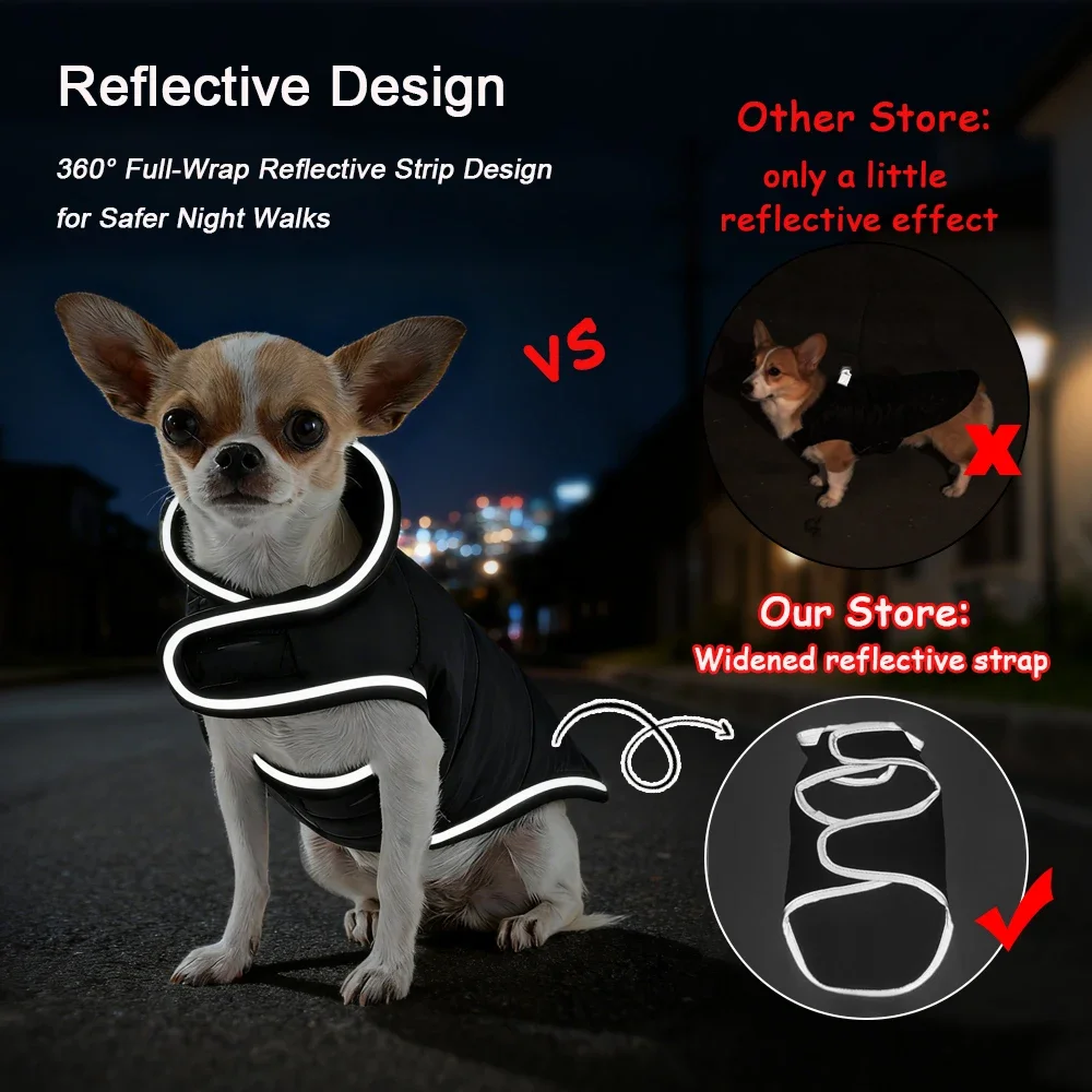 Chaqueta reflectante para perros, ropa Reversible para cachorros de otoño e invierno, para perros pequeños y medianos, abrigo impermeable para Chihuahua, trajes para mascotas - imagen 4