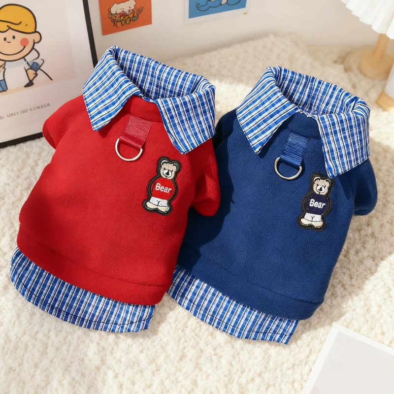 Sudaderas con capucha para perros a cuadros, camisa con estampado de oso, ropa para perros, jerséis para cachorros, sudaderas cálidas y suaves para gatos, sudaderas con capucha para mascotas, trajes para caniche