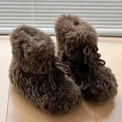 Botas de nieve de piel para mujer, zapatos planos de algodón cálidos de diseñador, nuevos botines de invierno a la moda, Botas deportivas acogedoras de felpa cortas para mujer