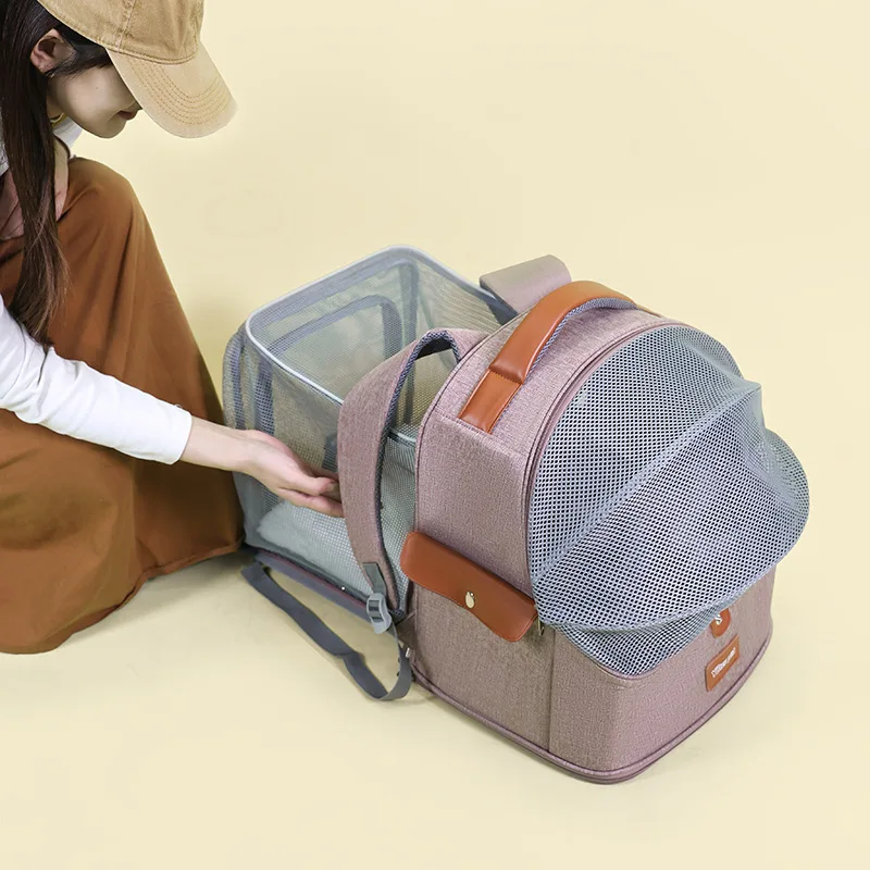 Bolsas para gatos Mochila portátil para gatos Mochila transpirable de gran capacidad Mochila expandible para mascotas Bolsas ligeras y gruesas para mascotas mejoradas - imagen 4