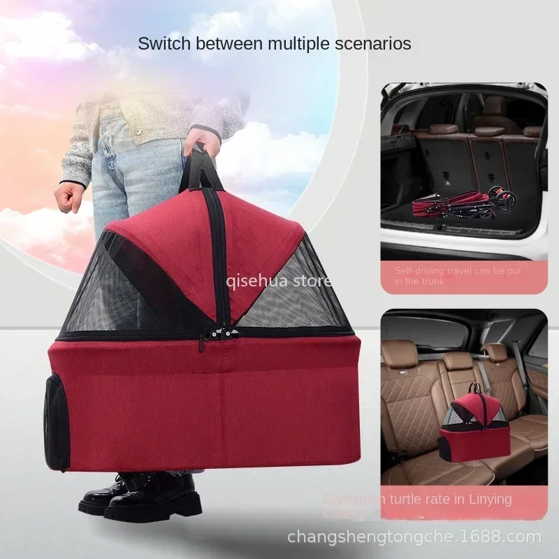 Carrito plegable para gatos y perros con cesta extraíble de transporte - imagen 3