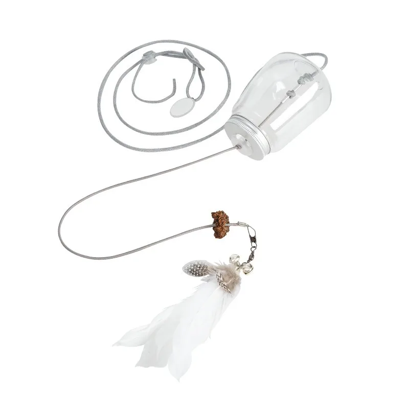 Juguete interactivo para gatos, Varita de pájaro/pluma con campana, dispensador de comida, colgante, alimentador lento - imagen 2