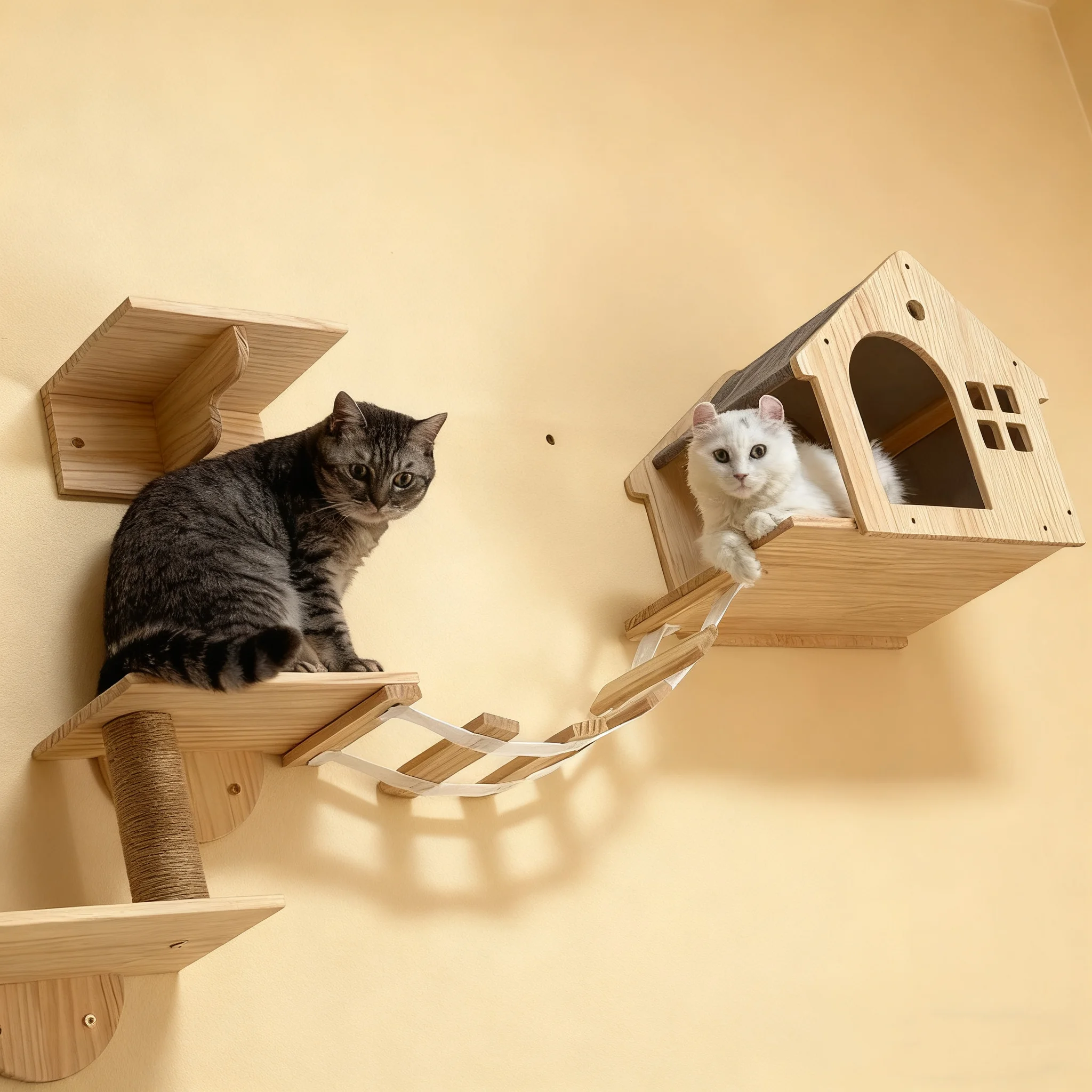 Casa trepadora de pared para gatos, estante para cama, torre de árbol montada en la pared, casa ocultadora, Villa, Castillo para gatos de interior, accesorios para dormir - imagen 5