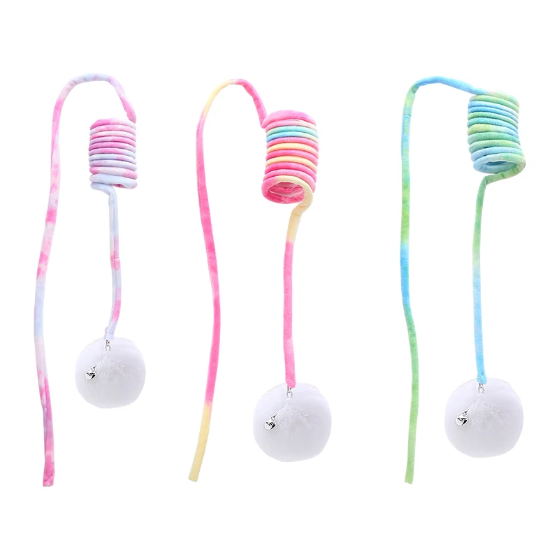 Juguete divertido feliz para gatos, juguete colgante para gatos con bola de pelo de conejo de peluche de primavera - imagen 5