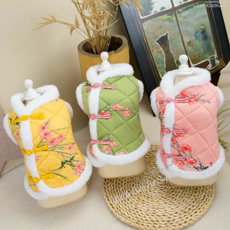 Traje Tang para perros de estilo chino de Año Nuevo, chaleco cálido para mascotas, ropa para Festival, chaqueta de invierno para perros pequeños, trajes de disfraz para perros