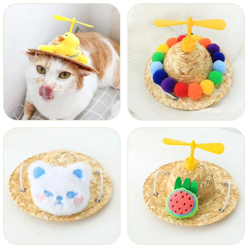 Sombrero de paja para perro pequeño con libélula, protección solar - imagen 2