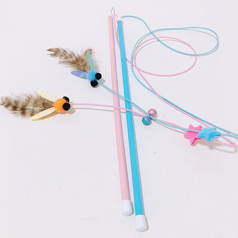 Juguete para gatos con plumas, palo para gatos, juguetes interactivos para insectos y gatos, palos de cuerda elástica, mariposa, gatito, juguete para gatos con campana