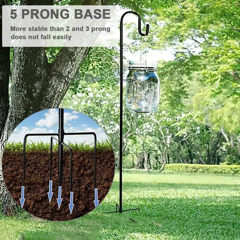 Gancho de pastor con Base de 5 garras para plantas, Estaca de jardín, soporte para plantas al aire libre, percha, ganchos de linterna, decoración de patio y jardín al aire libre - imagen 4
