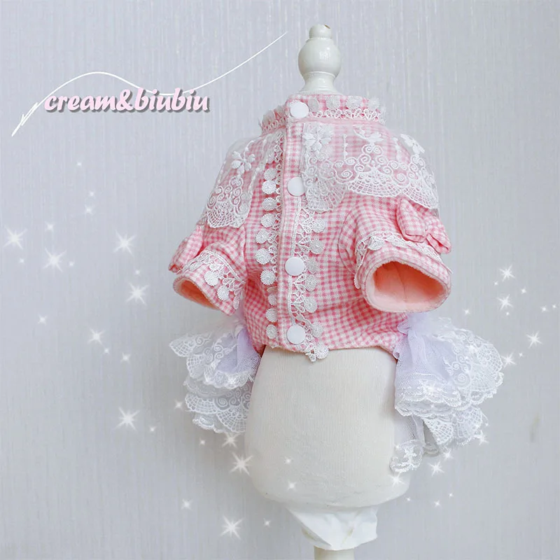 Vestido de princesa de encaje hecho a mano para perros y gatos vestido rosa estilo Lolita para perros pequeños vestido de novia para Chihuahua, Bichon Frise - imagen 2