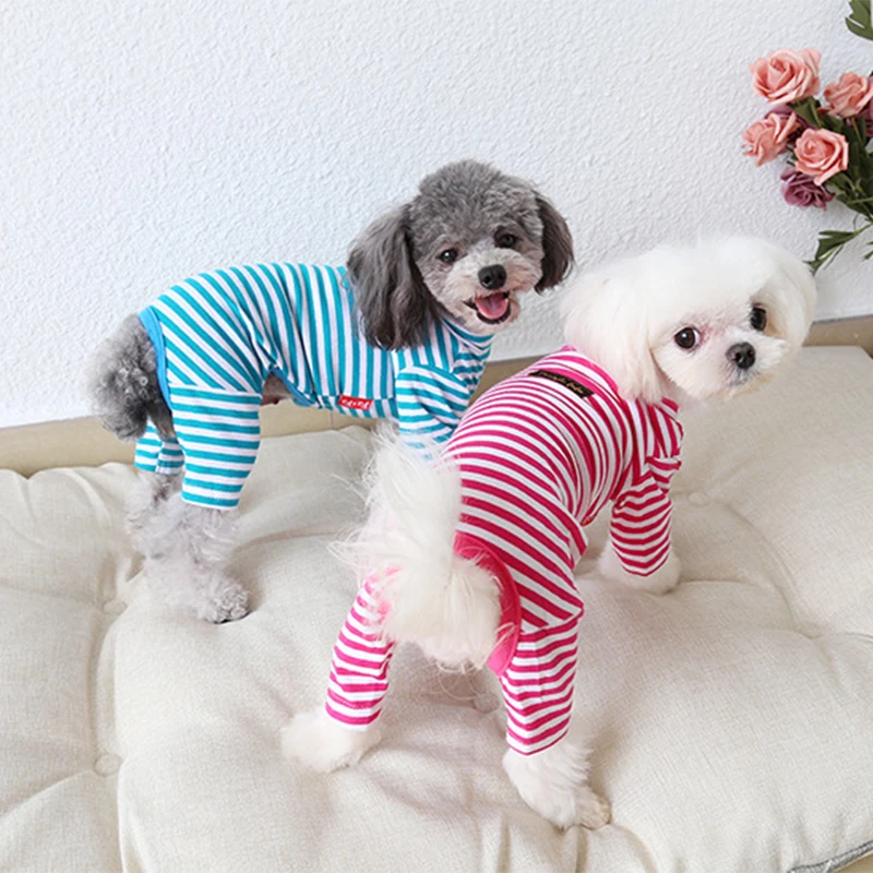 Ropa para perros, mono a rayas para perros y gatos, abrigo de algodón para otoño e invierno, ropa cálida fina para perros, sudadera para cachorros, pijamas para mascotas Chihuahua - imagen 3