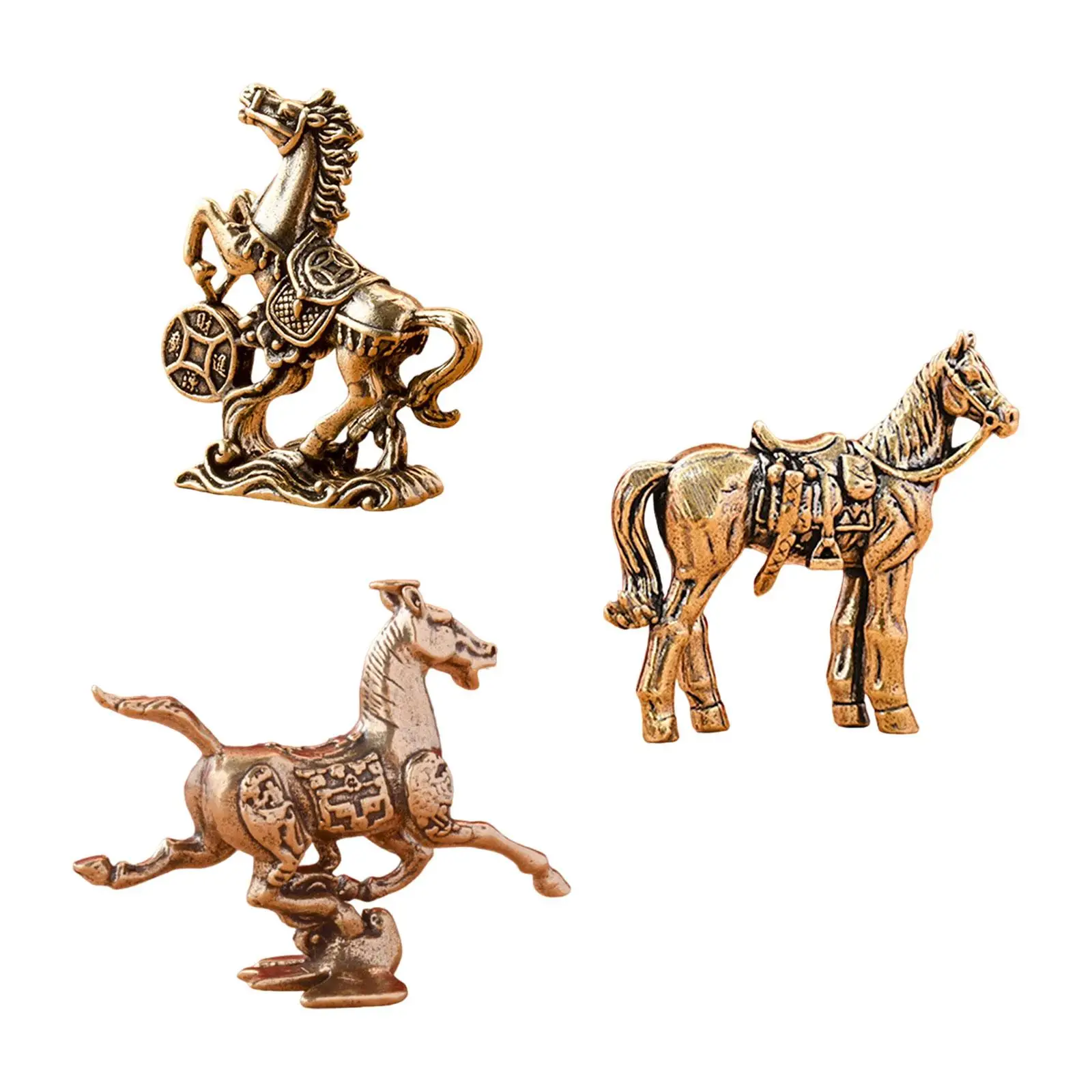 Brass Horse Figurine Collectible Desktop Ornament Mini Horse Ornament Sculpture for Bookshelf Desk Home Living Room Decorations