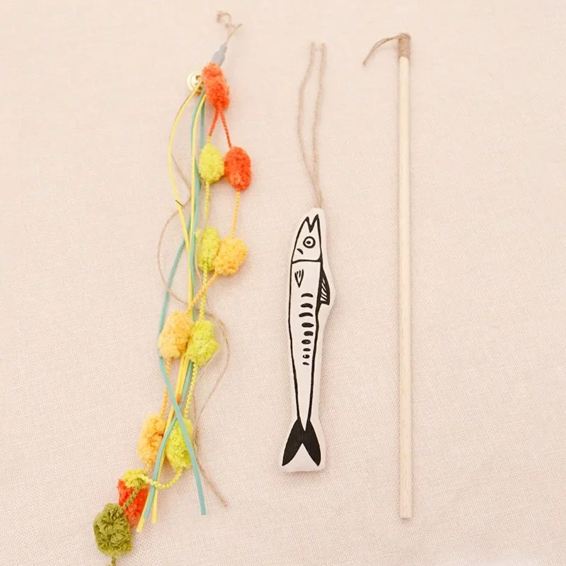 Juguetes interactivos para gatos, nuevos gatos, palo de lana para gatos, poste de madera, campana de papel, hierba gatera, tela de algodón, arte, pez, juguete de compañía, lindo juguete para gatos - imagen 2