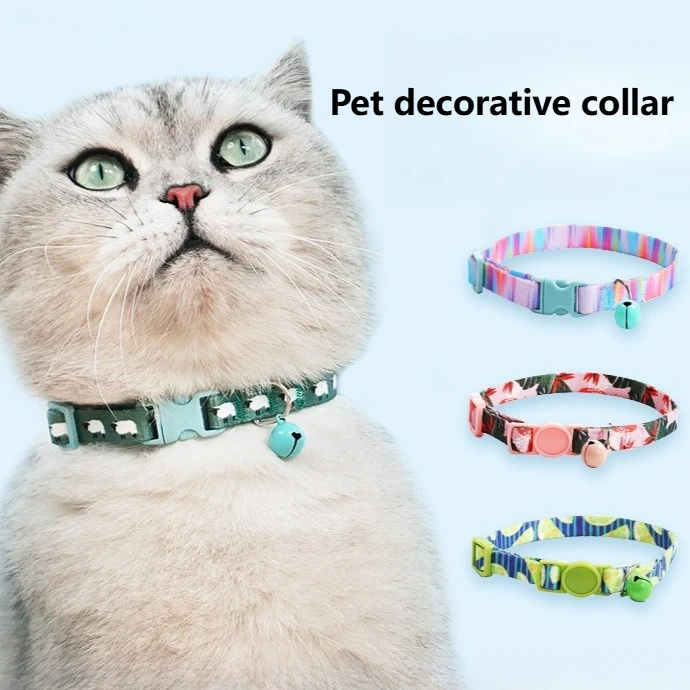 Collar para Gato, Collar con hebilla de seguridad ajustable, correa para el cuello con campana antipérdida para gatito, suministros creativos para mascotas, adornos de decoración