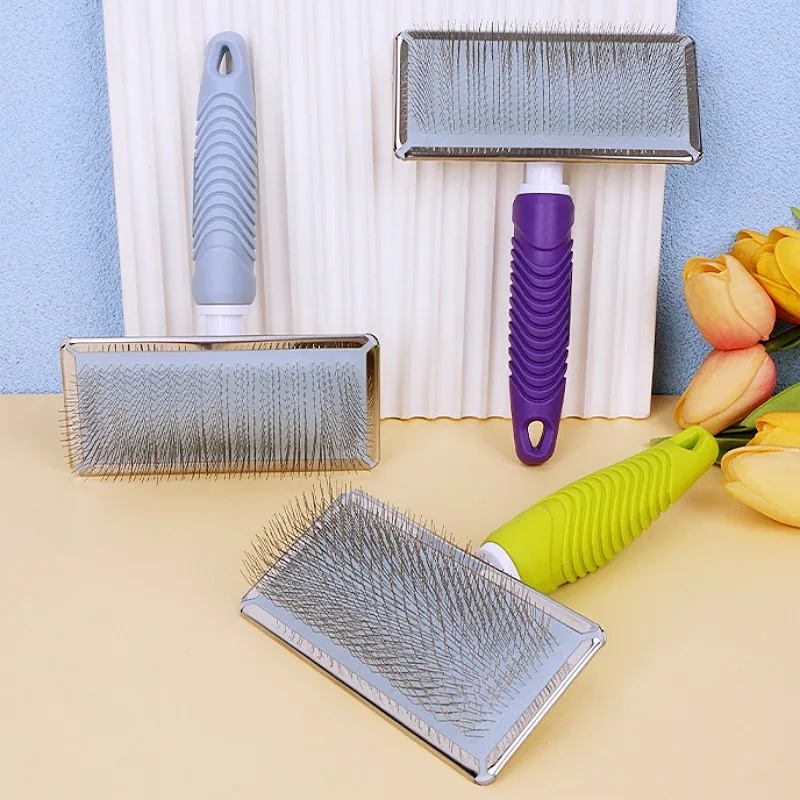 Peine para perros, cepillo de masaje para perros, peine para gatos de dientes largos, removedor de pelo para mascotas, cepillo de cuidado para perros, peines de acero inoxidable para Limpieza del cabello de perros - imagen 4