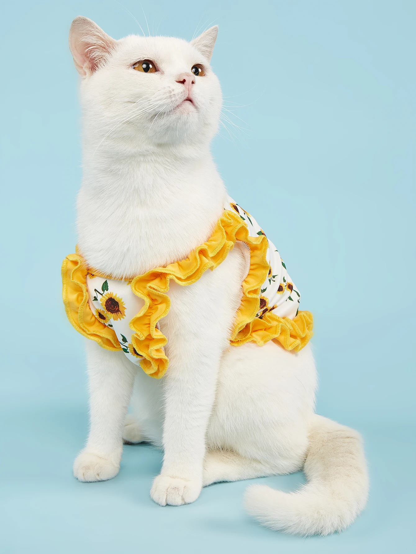 Lindo vestido para perro, patrón de girasol con ribete de volantes amarillos, ropa para niña pequeña dorada, falda dulce de verano para niña, perro, cachorro, gato - imagen 3