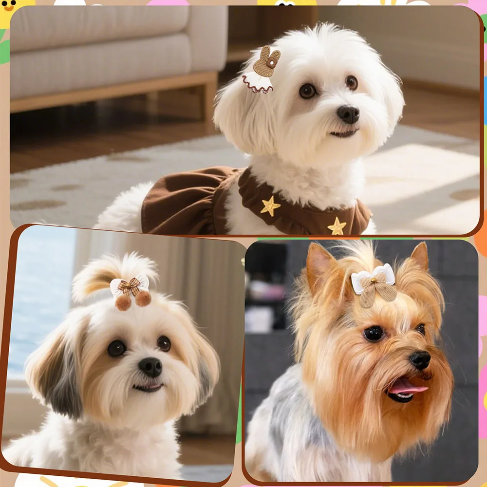50 Uds. Pinza para el pelo para mascotas, lazo con bola de encaje a la moda para perros, accesorios para el cabello, lazos para el pelo para perros pequeños, decoración para el cuidado de perros - imagen 3