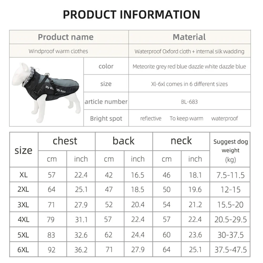 Abrigo grueso para perros grandes, chaqueta con Cuello de piel, ropa cálida de invierno para mascotas para perros medianos y grandes, trajes para mascotas Greyhound Doberman - imagen 2