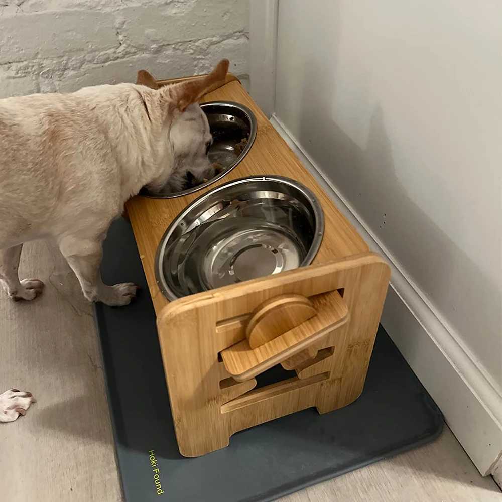 Cuenco elevado para perros, cuenco elevado ajustable para perros, soporte para cachorros y gatos pequeños, alimentador de comida para mascotas resistente con 2 tazones de acero inoxidable