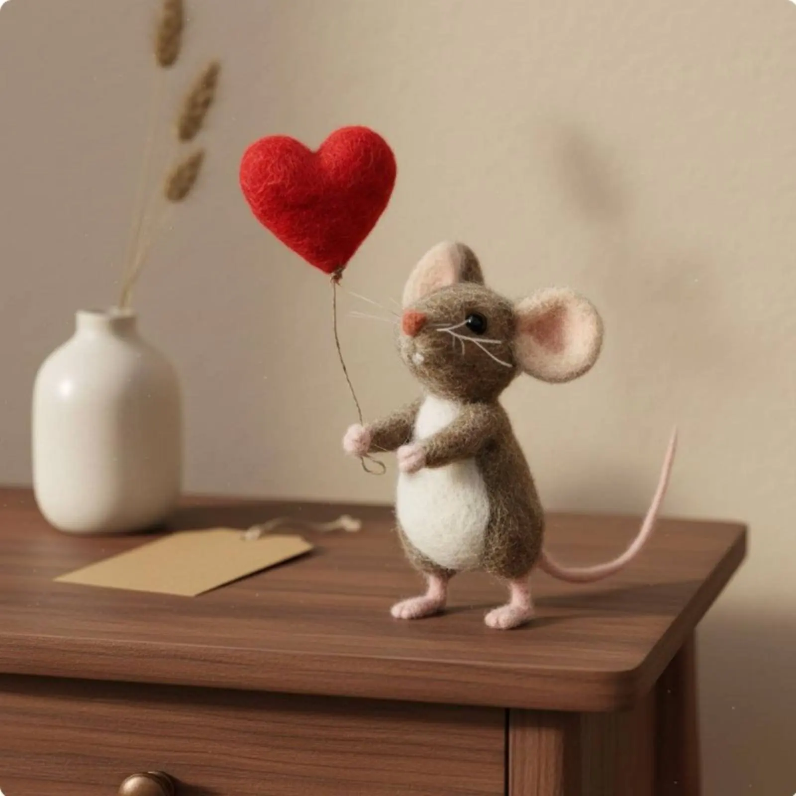 Ratón de fieltro artesanal para gatos – Juguete natural de felpa - imagen 3