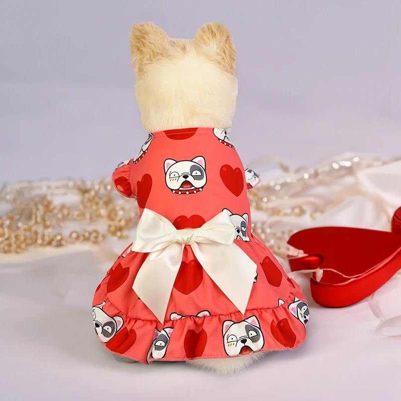 Vestido para perros, ropa para mascotas, vestido de princesa para primavera y verano, falda sin mangas con bonito patrón para perros pequeños, trajes para el Día de San Valentín para mascotas - imagen 4