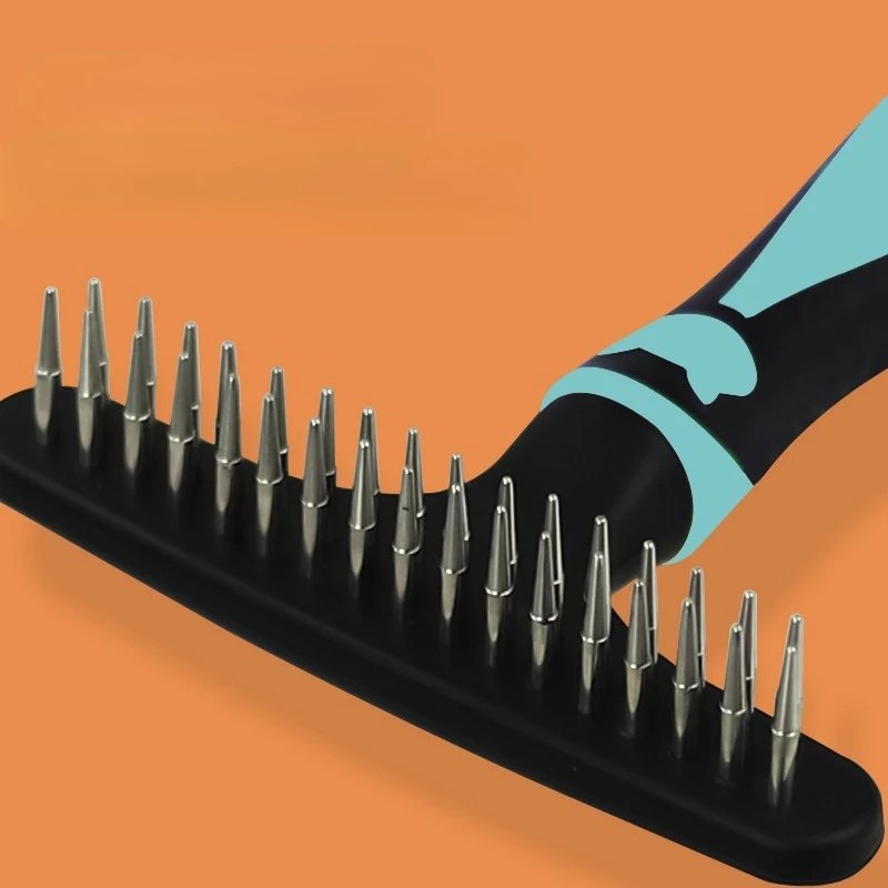 Peine de aseo para mascotas, doble fila, alfileres, capa inferior, rastrillo, grande, mediano, pelo largo, anudado, herramienta de caída de mascotas para gatos y perros - imagen 3