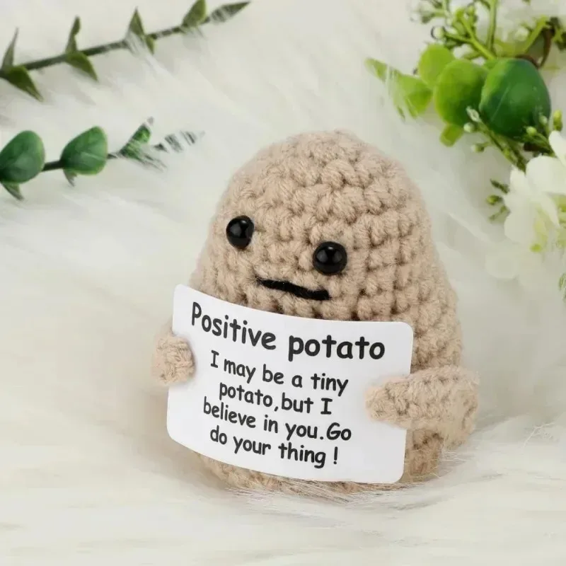 New Positive Energy Potato Hug Pocket Mini Handmade Plush Wool Knitting Doll with Card Funny Christams Gift Home Room Decoration - imagen 4