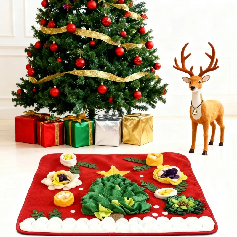 BOOTEELY-alfombrilla navideña para perros, trabajo de nariz para mascotas, almohadilla de entrenamiento de alimentación lenta, juguete interactivo, manta de actividades para aliviar el estrés - imagen 5