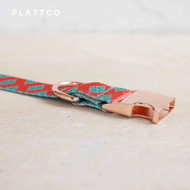 PLATTCO diseño único collar de perro estampado patrón de rejilla roja con hebilla de oro rosa de alta calidad 5 tamaños PDC319RG - imagen 5