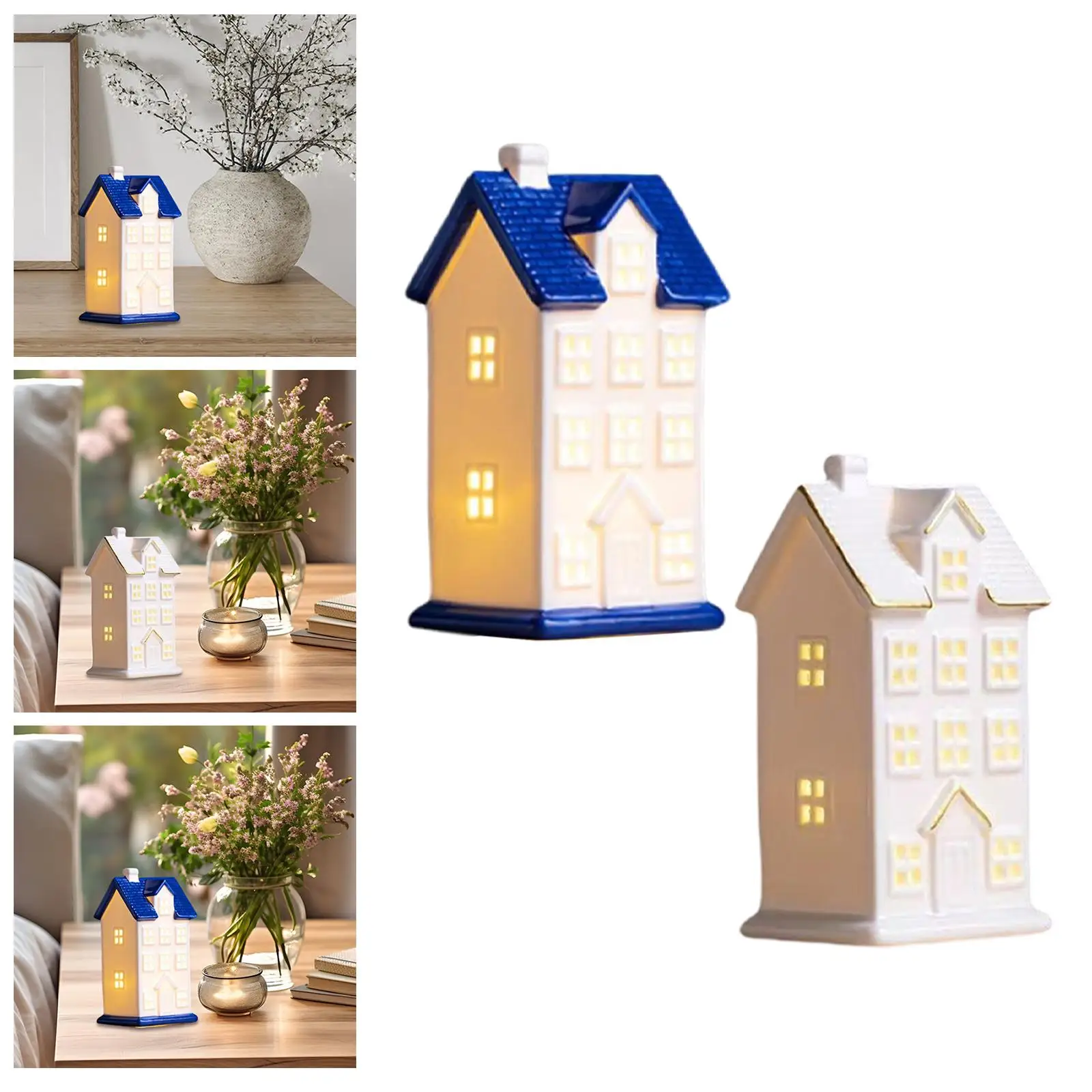 Lighted House Figurine Christmas Village Buildings Figurines Scene Desktop