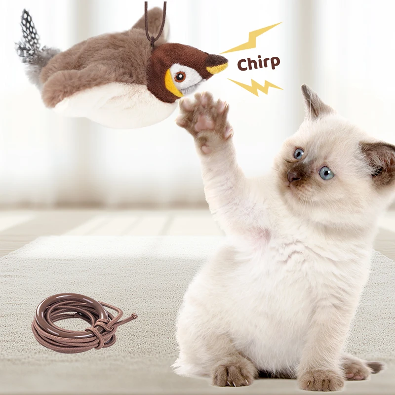 Juguetes interactivos para gatos, pájaro batido recargable (sin volar) con hierba gatera para gatos de interior, juguetes de peluche activados por tacto, 1 ud.