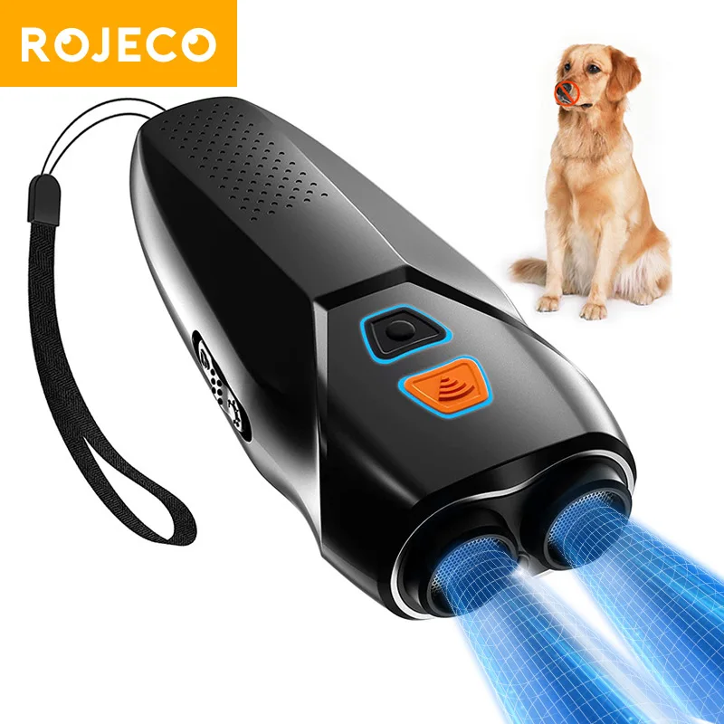 ROJECO-repelente ultrasónico para perros, dispositivo de entrenamiento disuasorio antiladridos para perros, repelente eléctrico para detener ladridos de mascotas con linterna LED
