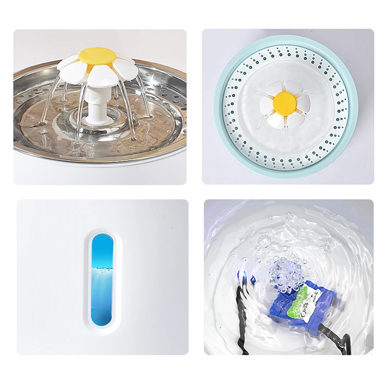 Fuente de agua automática para mascotas, alimentador de agua de acero inoxidable para perros, cuenco para mascotas, bebedero silencioso USB para gatos, dispensador de agua para mascotas con luz LED - imagen 4