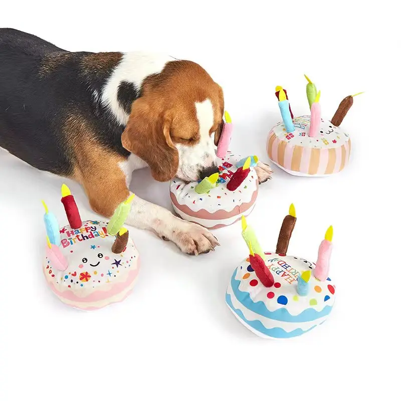 Pastel de cumpleaños para perros y mascotas, juguetes de interés para hacer sonido, molar resistente a mordeduras para pasar el tiempo, juguetes de peluche, regalo de cumpleaños - imagen 2