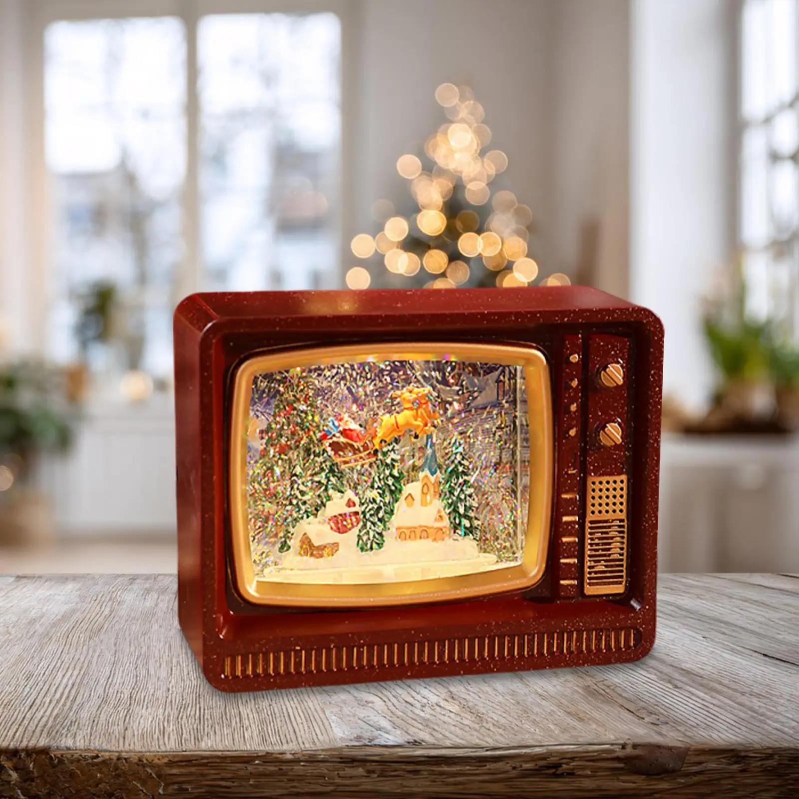 Christmas Music Box Musical Table Centerpiece Gifts Xmas Decoration TV Shaped for Party Bar NightStand Home Table