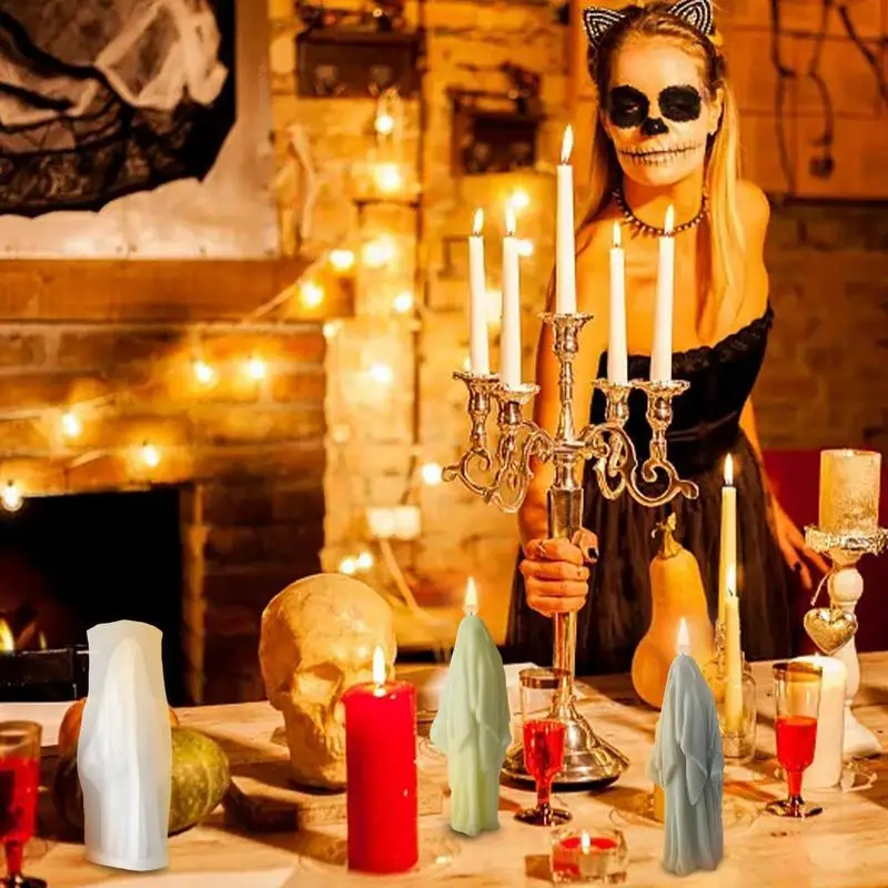 Moldes de velas de fantasma de Halloween, moldes de silicona para velas de Halloween, fabricación de velas de silicona, moldes de resina epoxi para velas de cera - imagen 4