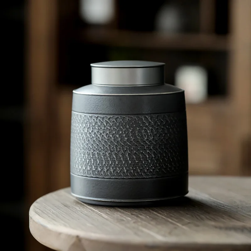 Urna de cerámica negra para mascotas, patrón creativo, urnas únicas para mascotas, cremación, supervivencia a su mascota, adecuada para perros, gatos, almacenamiento gris Ta - imagen 2