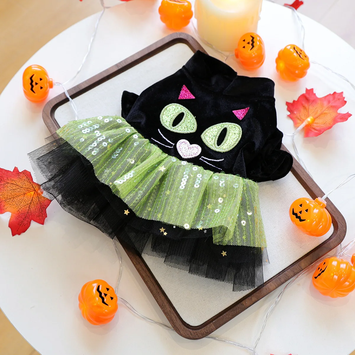 Vestido de Halloween para perros - Terciopelo negro con bordado - Falda tutú de tul - Ropa de fiesta y cosplay para mascotas - Lindo disfraz de cachorro - imagen 3