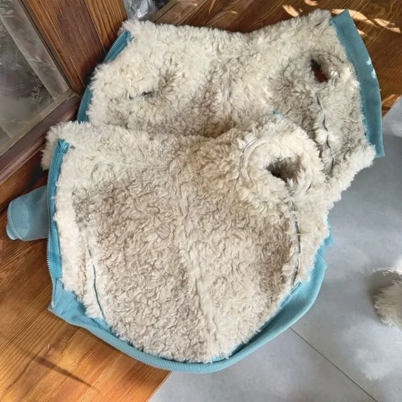 Ropa para perros, chaqueta de pana y terciopelo, abrigo con Cuello de piel de cordero y piernas para mascotas, chaqueta cálida de invierno para cachorros, abrigo para perros pequeños - imagen 5