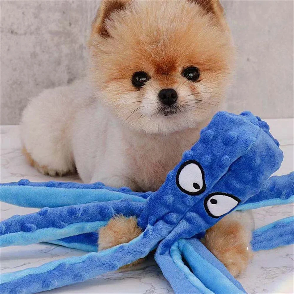 Juguete masticable de peluche con forma de pulpo para cachorros, sin anillo relleno, juguetes chirriantes de papel para mascotas para perros pequeños y medianos, juegos, productos para mascotas - imagen 5