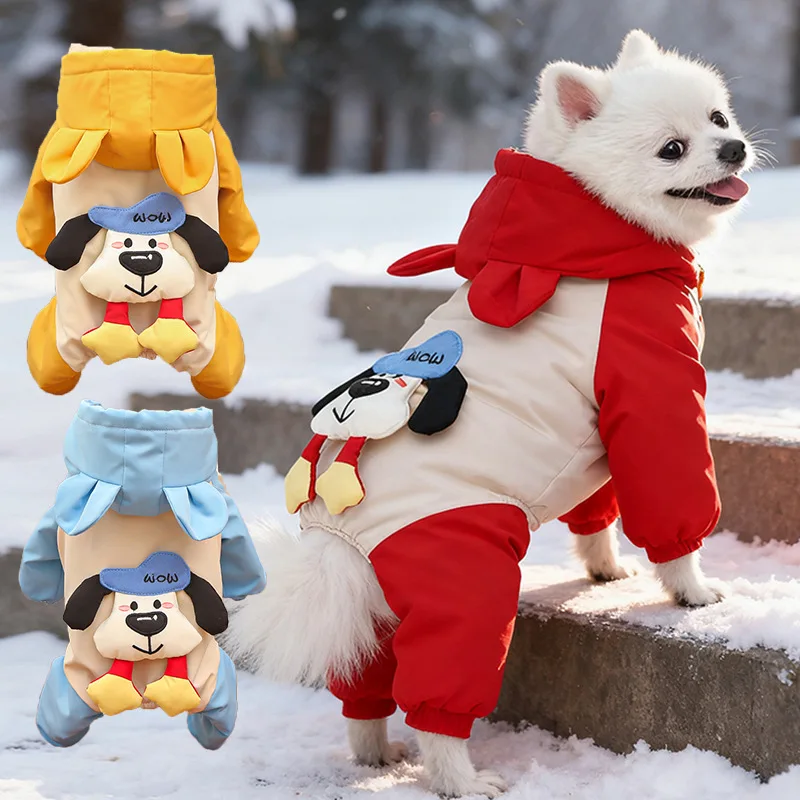 Abrigo de cuatro patas de felpa gruesa para nieve y invierno para mascotas, pantalones de cuatro patas con capucha para mascotas, ropa para cachorros, ropa para perros pequeños - imagen 3