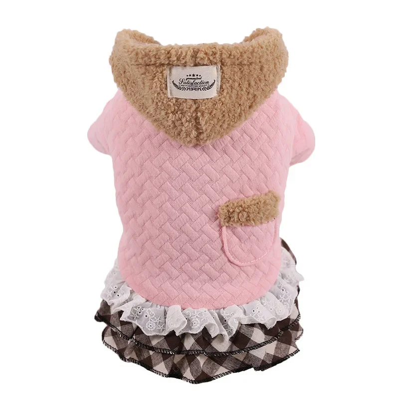 Falda a cuadros con capucha para mascotas, abrigo de retazos, vestido, abrigo cálido para perros, ropa para cachorros para otoño e invierno, ropa para perros pequeños y cachorros - imagen 5