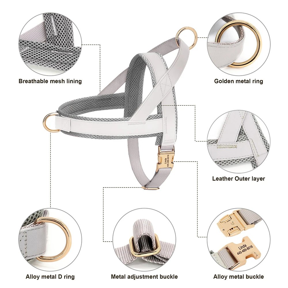 Arnés de Collar para perro, conjunto de bolsa con correa, collares para perros personalizados gratis, arnés de Collar con hebilla grabada para mascotas con bolsas de residuos de cuerda de plomo para perros - imagen 4