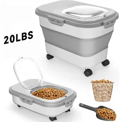 Contenedor de comida plegable con ruedas para perros grandes