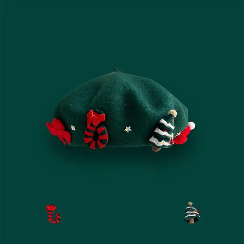 Boina de lana suave y cálida para mujer y niña, sombrero de pintor de Navidad, regalo de Año Nuevo para novia, Otoño e Invierno - imagen 3