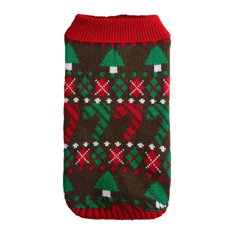 Pet Christmas Sweater Knitted Sweater Mid High Neck Warm Diamond Grid Pattern Comfortable Pet Dog Autumn and Winter Clothes - imagen 5