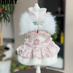 Vestidos de invierno de estilo chino para perros pequeños, vestido de princesa de piel esponjosa para perros, vestido de boda para mascotas, ropa Formal para fiesta de cumpleaños para cachorros