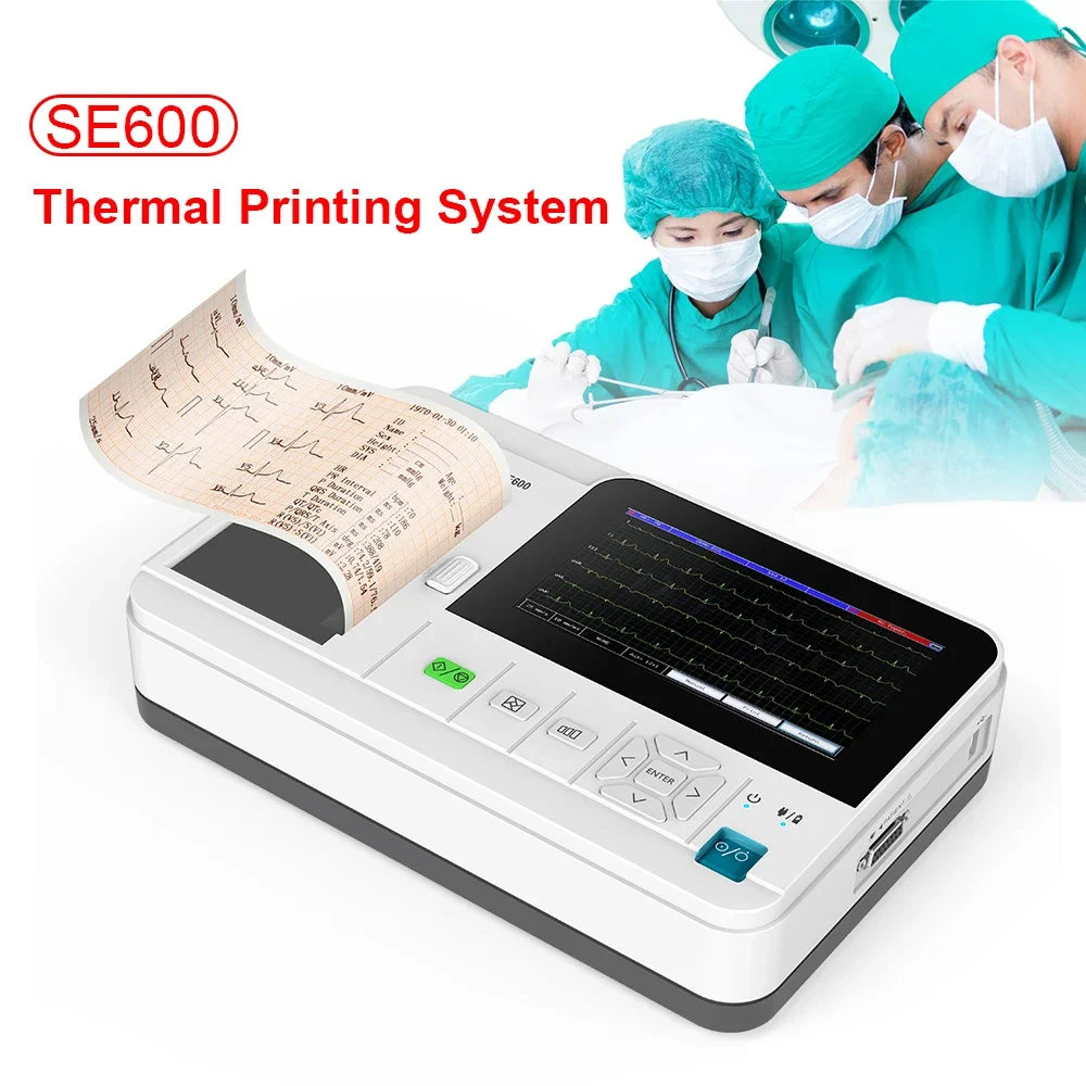 Máquina de ECG electrocardiógrafo de 6 canales SE600 con impresión térmica Monitor de ECG con pantalla LCD de 7'' - imagen 2